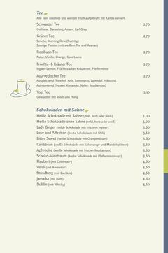 A menu of Café Gleis III