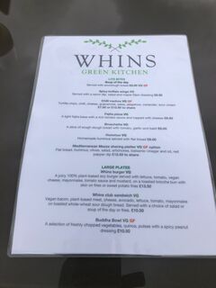 A menu of Whins Green Kitchen