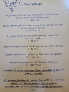 A menu of Zum Kaiser Karl