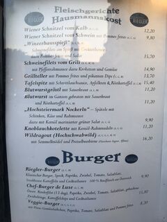 A menu of Restaurant Riegler