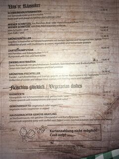 A menu of Grünsteinstüberl
