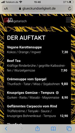 A menu of GlückundSeligkeit