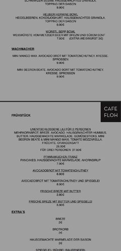 A menu of Cafe Floh