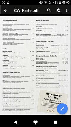 A menu of Constanzer Wirtshaus