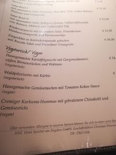 A menu of Speicher