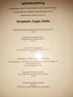 A menu of Die Linde