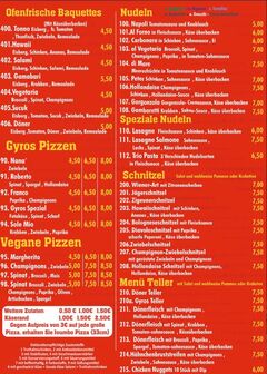 A menu of Pizzeria Bella Casa
