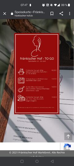 A menu of Fränkischer Hof