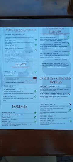 A menu of O'Kellys