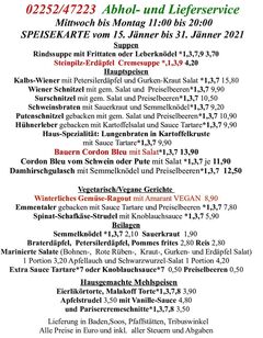 A menu of Heurigen Kernbichler