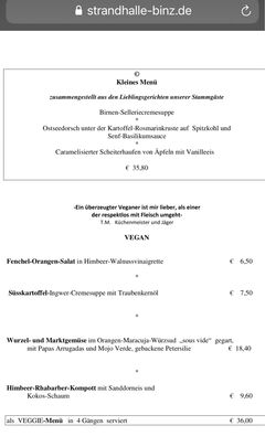 A menu of Strandhalle