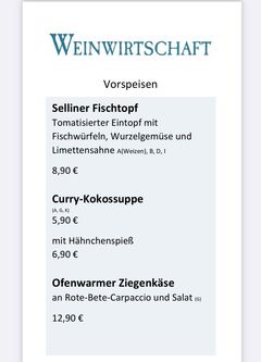 A menu of Weinwirtschaft