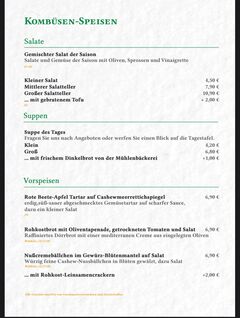 A menu of Grüne Kombüse