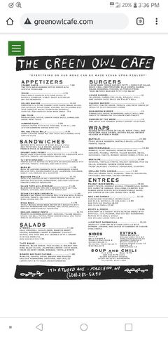 A menu of The Green Owl Café