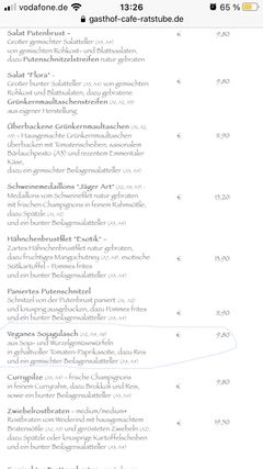 A menu of Gasthof Ratstube