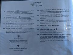 A menu of Vinasia