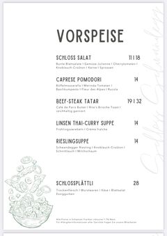 A menu of Schloss Schwandegg