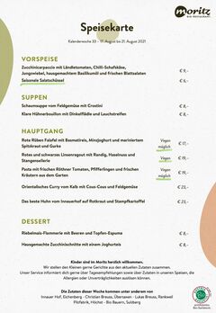 A menu of Moritz