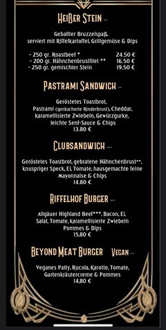 A menu of Riffelhof