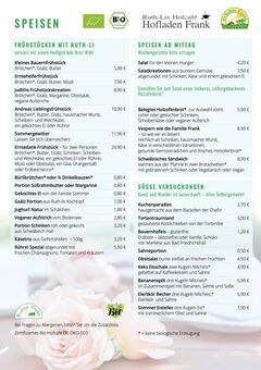 A menu of Ruth-Lis Hofcafé