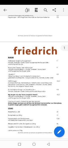 A menu of friedrich
