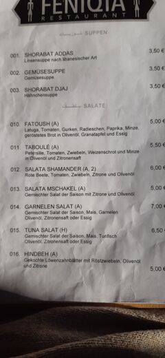 A menu of Feniqia