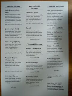 A menu of Brunette Burger