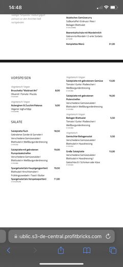 A menu of Landgasthof Waldrast