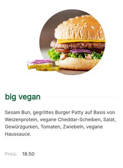 A menu of Big Vegan