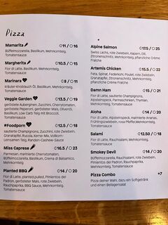 A menu of Stripped Pizza, Seefeldstrasse