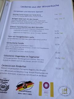 A menu of Winery Borchert