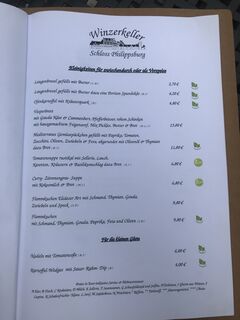 A menu of Winzerkeller Schloss Philippsburg
