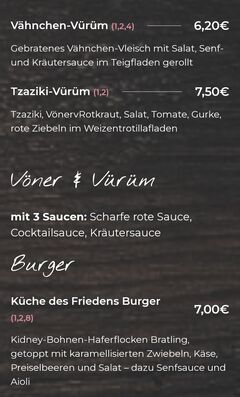 A menu of Küche des Friedens