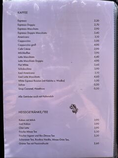 A menu of Kaffee Bar