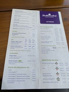 A menu of Bickbeernhof