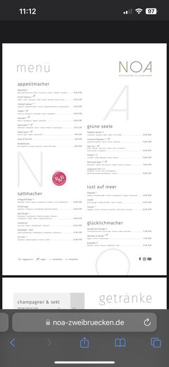 A menu of Noa