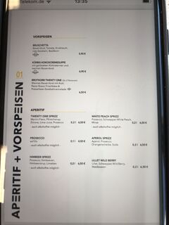 A menu of Twenty-One